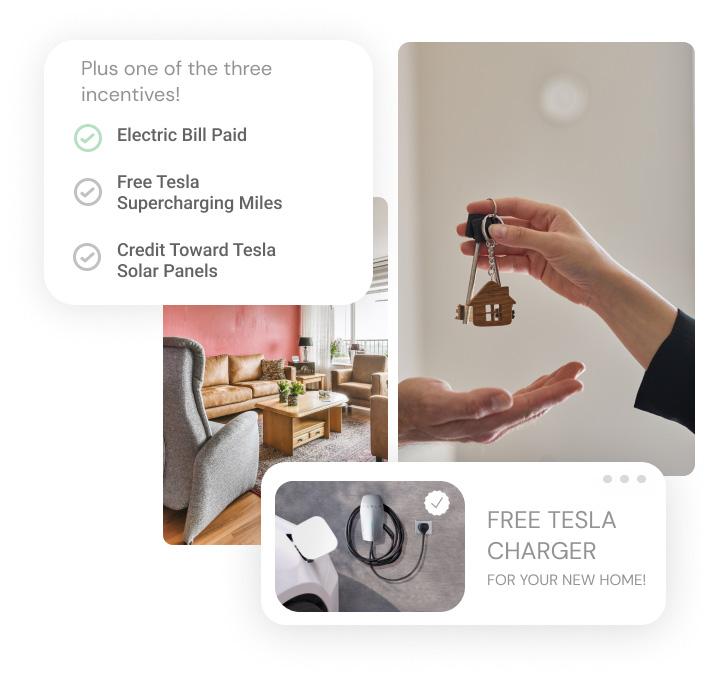 Receive free tesla charger plus one of the 3 incentives when buying or selling house with Teslapads